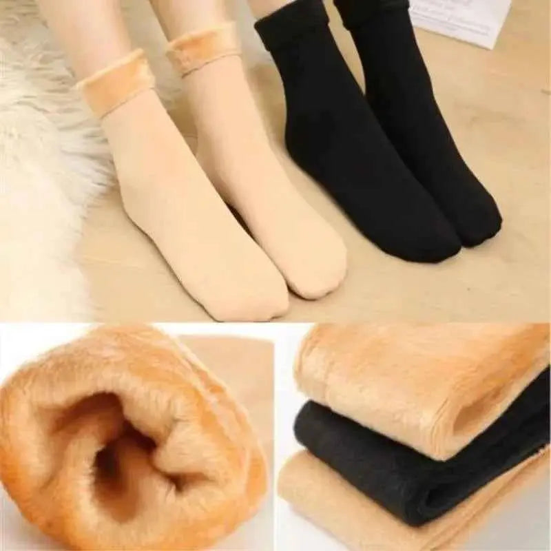Winter Fleece Socks Women Thermal Cashmere Wool Warm Thicken Socks Snow Velvet Boots Solid Color Home Floor Calcetines Mujer