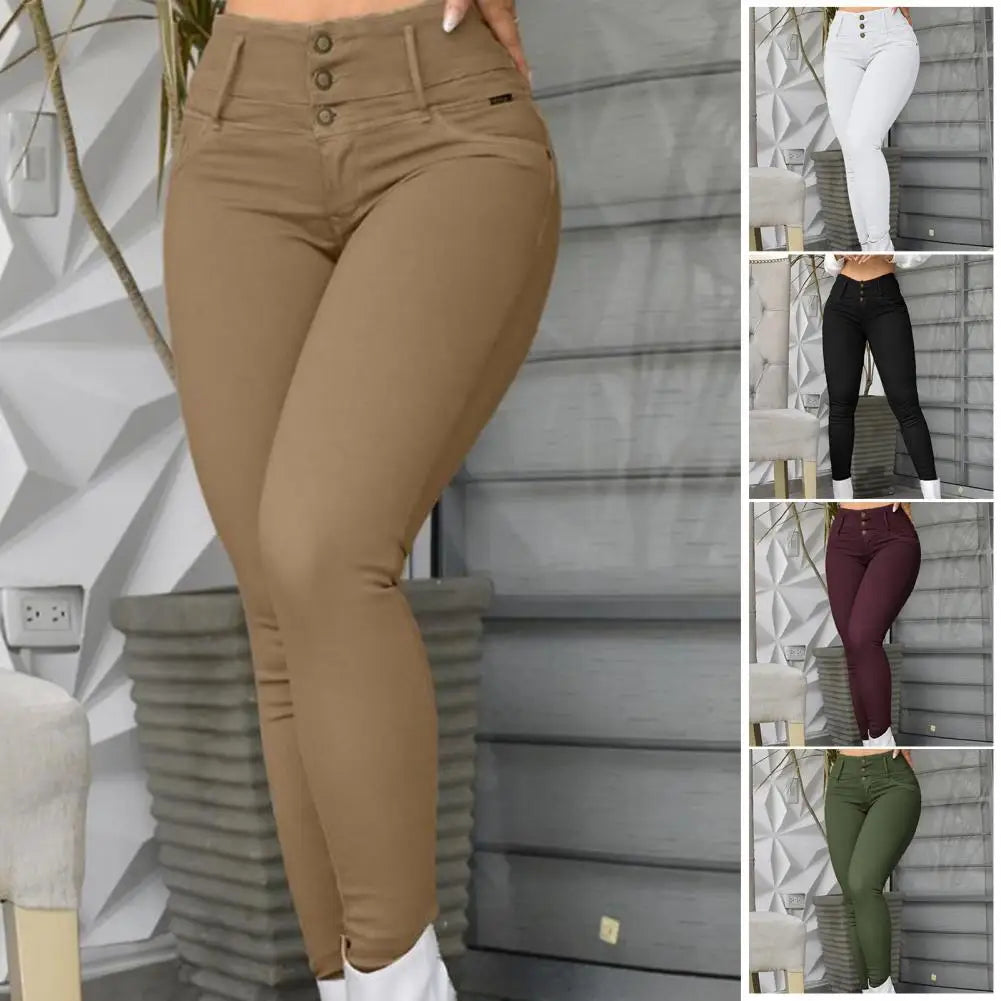 High-waisted Commuter Trousers Stylish Women's High Waist Pencil Pants Slim Fit Breathable Fabric Ankle Length Trousers - Colouronova