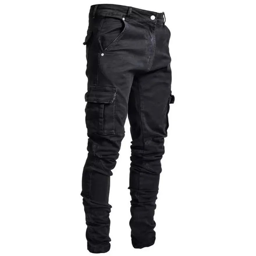 Men's Slim-fit Denim Pants with Multiple Pockets Colouronova