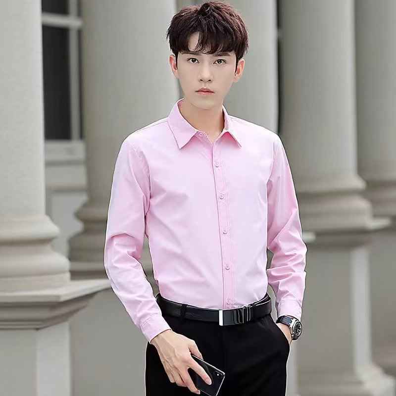 Solid-color long-sleeved shirt