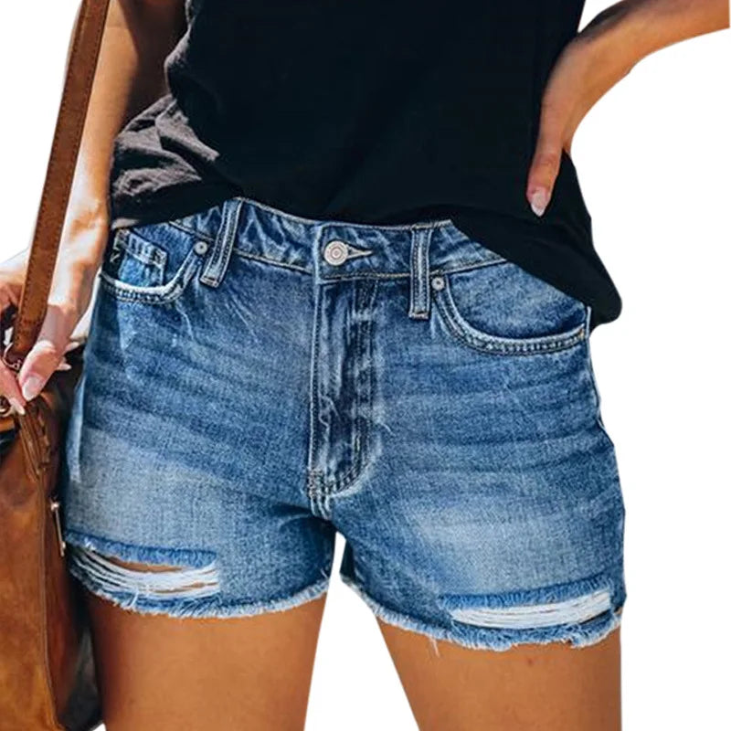 Short Jeans Women Ripped Shorts Stretch High Waist Washed Distressed Pockets 2025 Sexy Vintage Hole Pants Female Streetwear - Colouronova