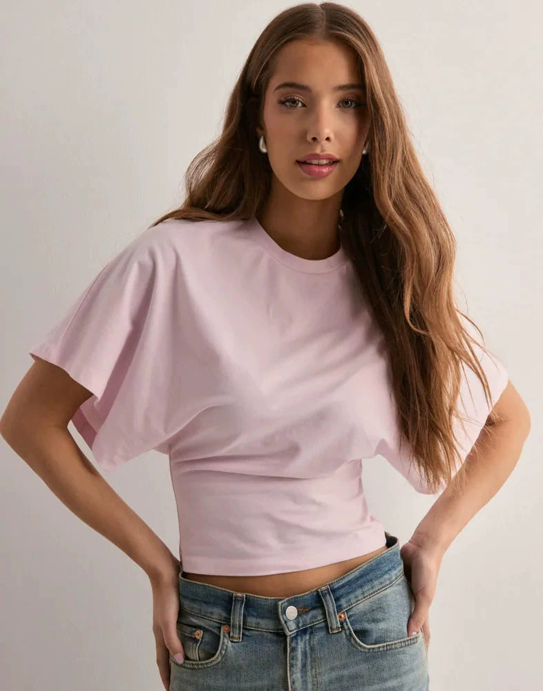 Korean Style Round Neck Bat Sleeve T-Shirt for Women Colouronova