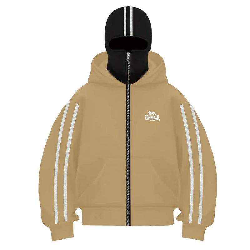 2025 Men's Autumn and Winter Outdoor fitness long-sleeved double-hat hoodie Loose, fashionable and casual zipper cardigan jacket - Colouronova