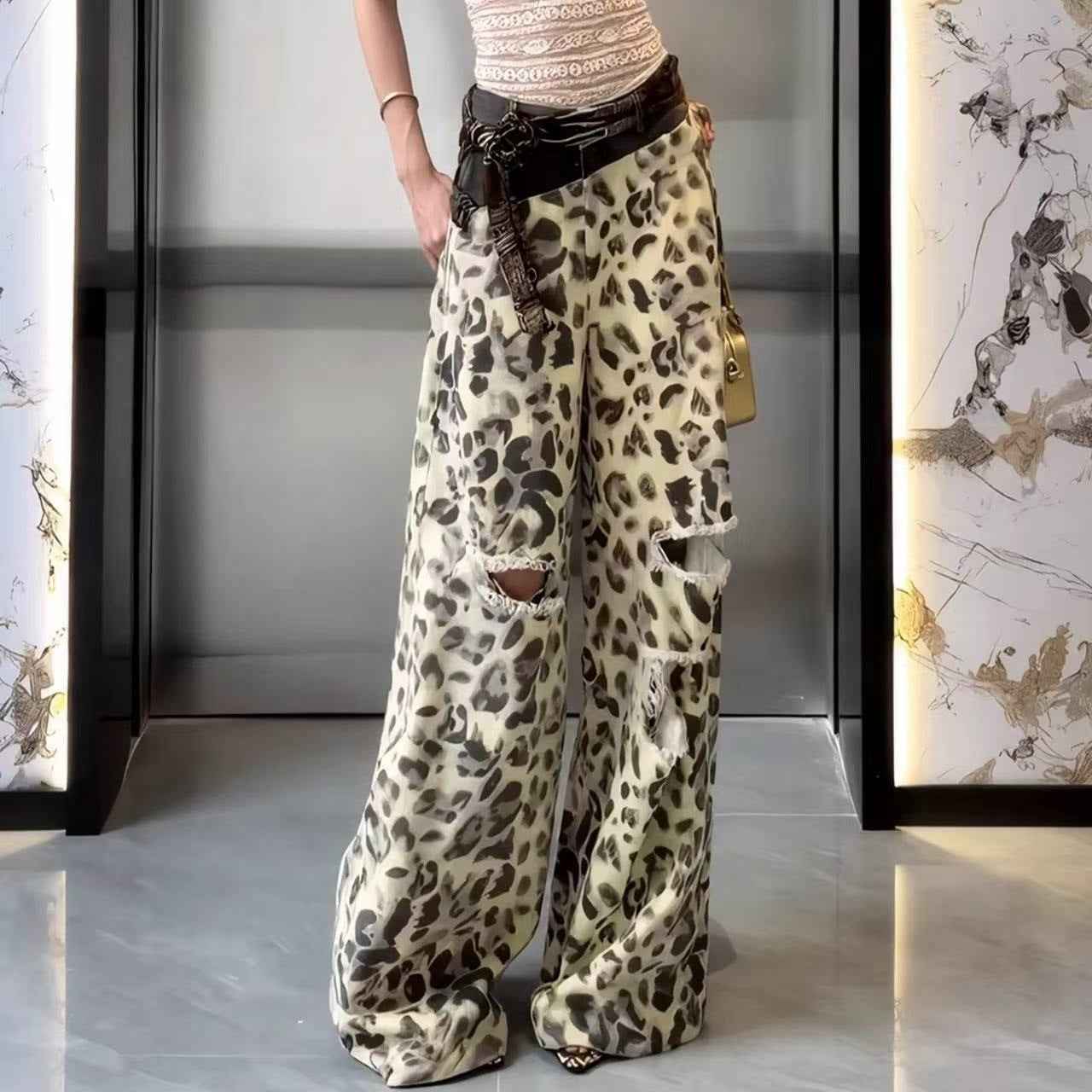 Patchwork Leopard-Print Jeans