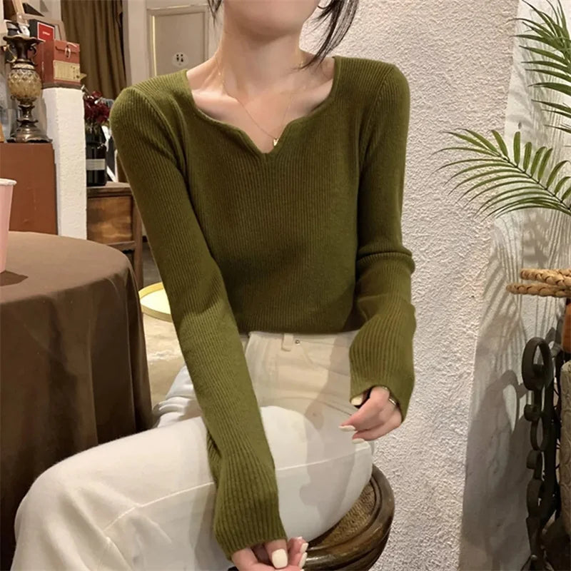2023 New Autumn Knitted Women Sweater Ribbed Pullovers Winter Basic Women Sweaters Bottoming Shirt Soft Jumper Warm Tops - Colouronova
