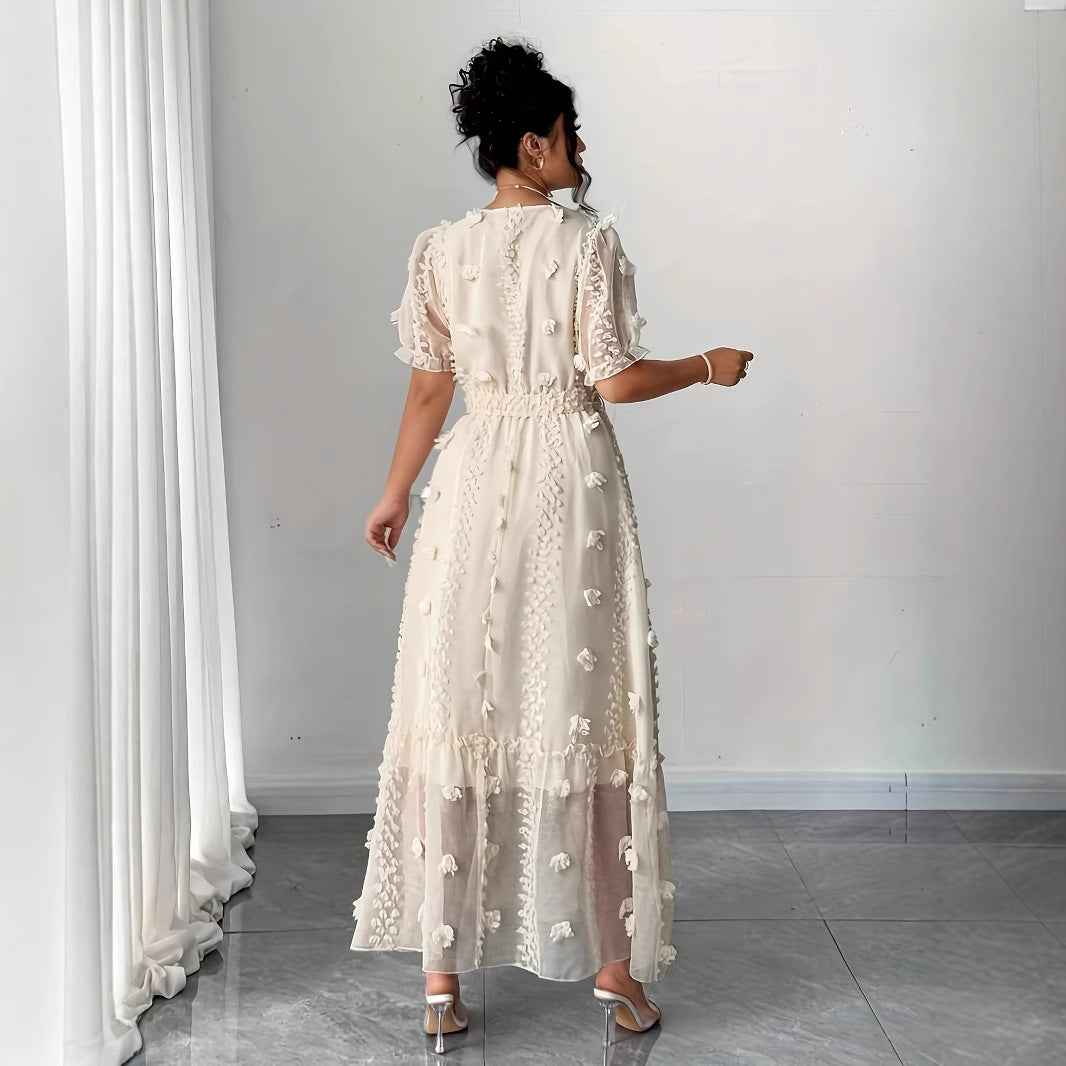 Embroidered Halter Neck Backless Long Dress