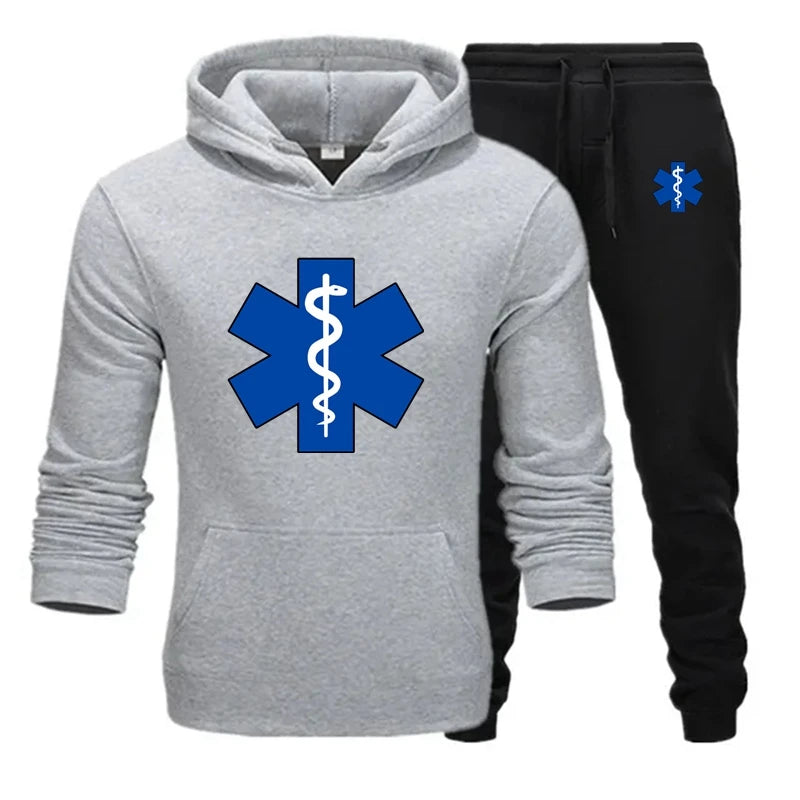 Basic Men/Women 2Pcs/Sets Sweatshirt Hoodies Pants 2024 Male Ambulance emblem Gyms Fitness Tops Joggers Sportswear Tracksuits - Colouronova