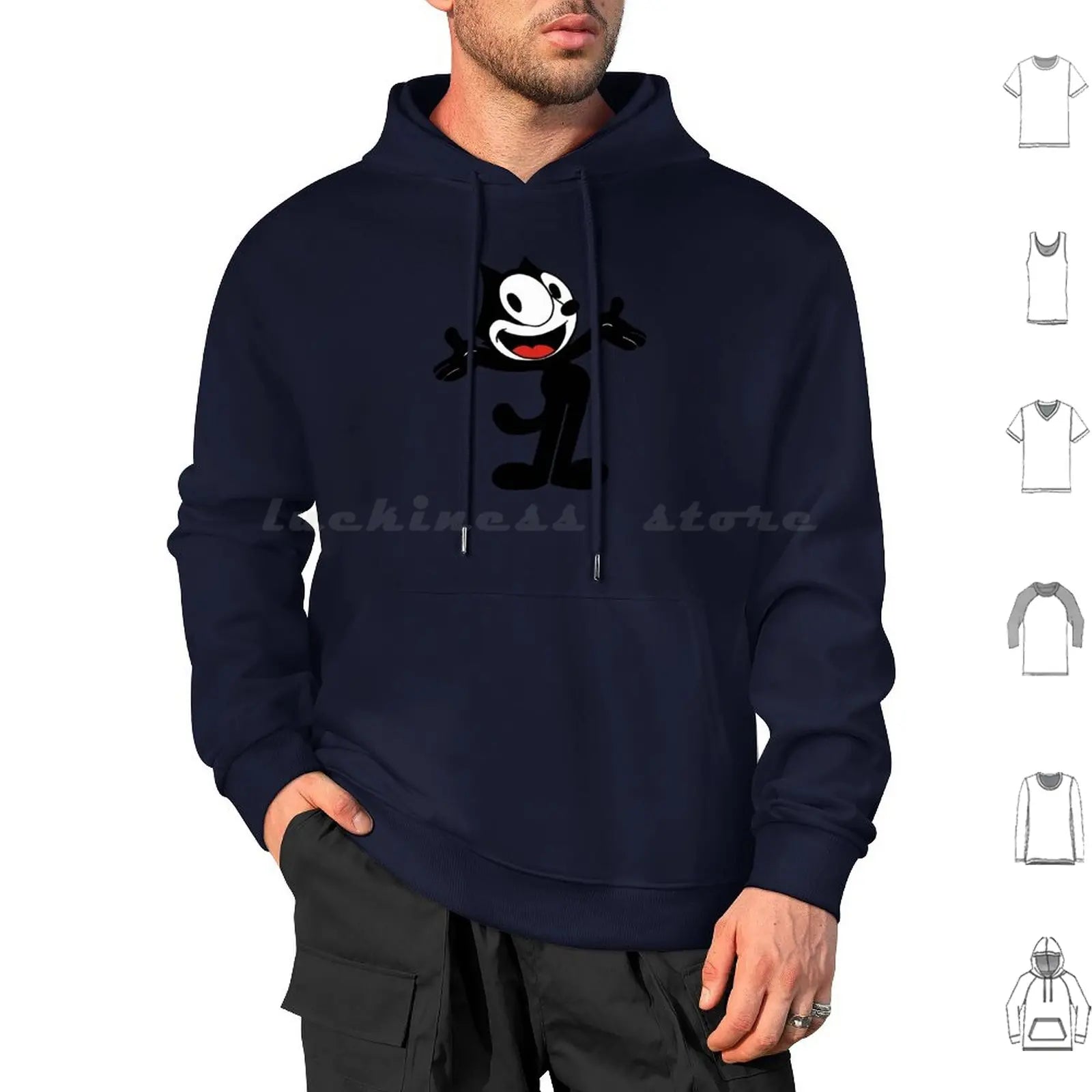Hoodie Cotton Long Sleeve Vintage Cartoon Animation Kitty Black Cat Vintage Cartoon Cartoon Funny Funny Black Cat Felix Cat - Colouronova