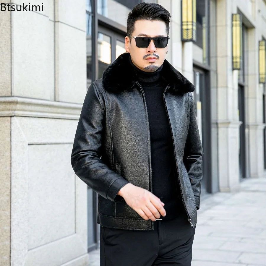 2025 Men's Fur One Casual Thickened Motorcycle Jacket Mens Fashion Leather Jacket Cashmere Sheep Leather Jacket Short Coat Male - Colouronova