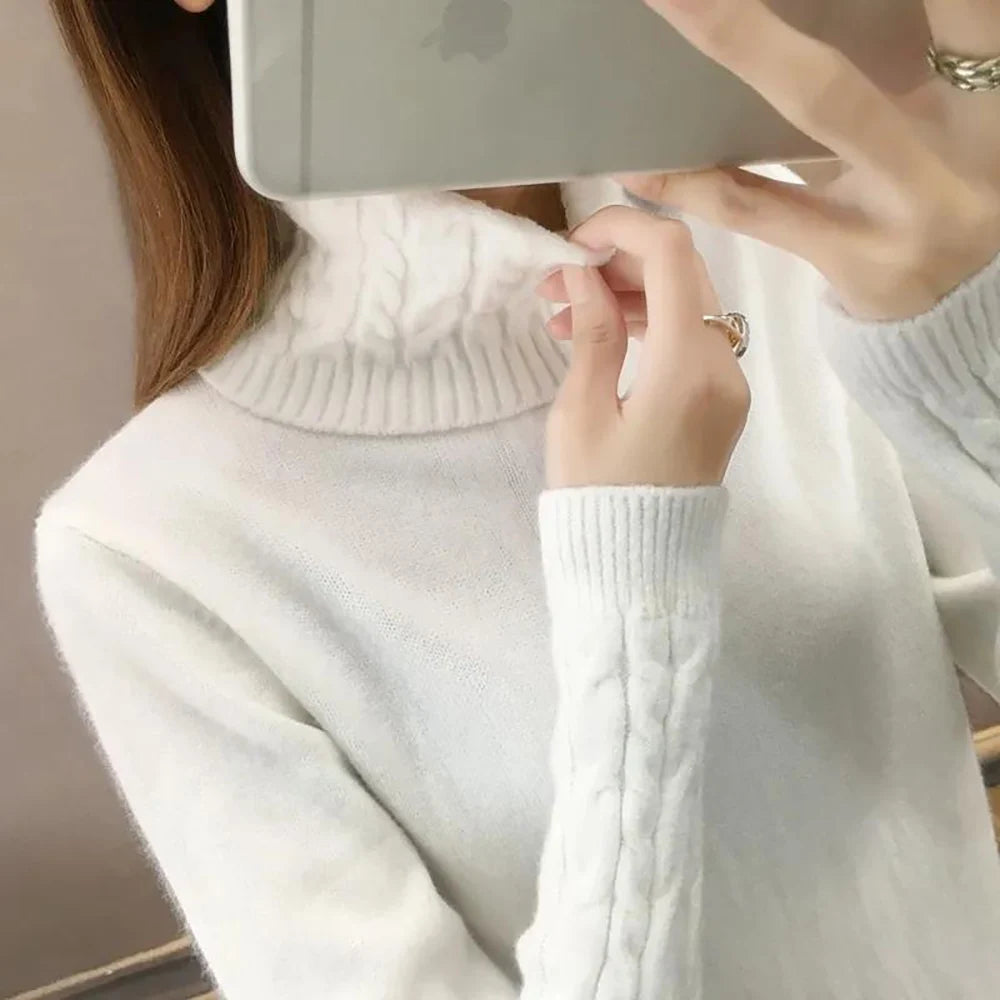 Autumn New Wild Turtleneck Women Sweater Women's Bottoming Shirt Twist Pullover Thickening Slim Slimming Knit Sweaters Pullovers - Colouronova