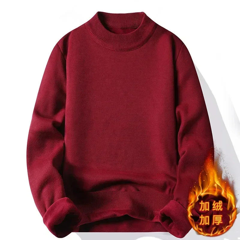 New 2025 Men's Winter Pullovers Casual Solid Color Mock Neck Sweaters Fashion Loose Thickened Warm High-Quality Jumper for Men - Colouronova