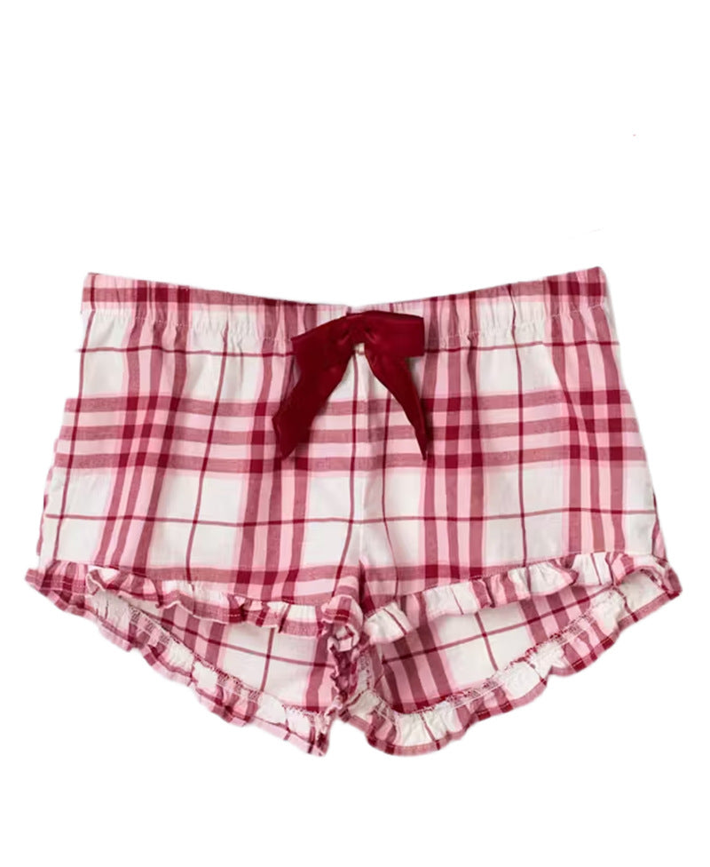 Retro Plaid Bow Decor Women's Top and Pants Colouronova