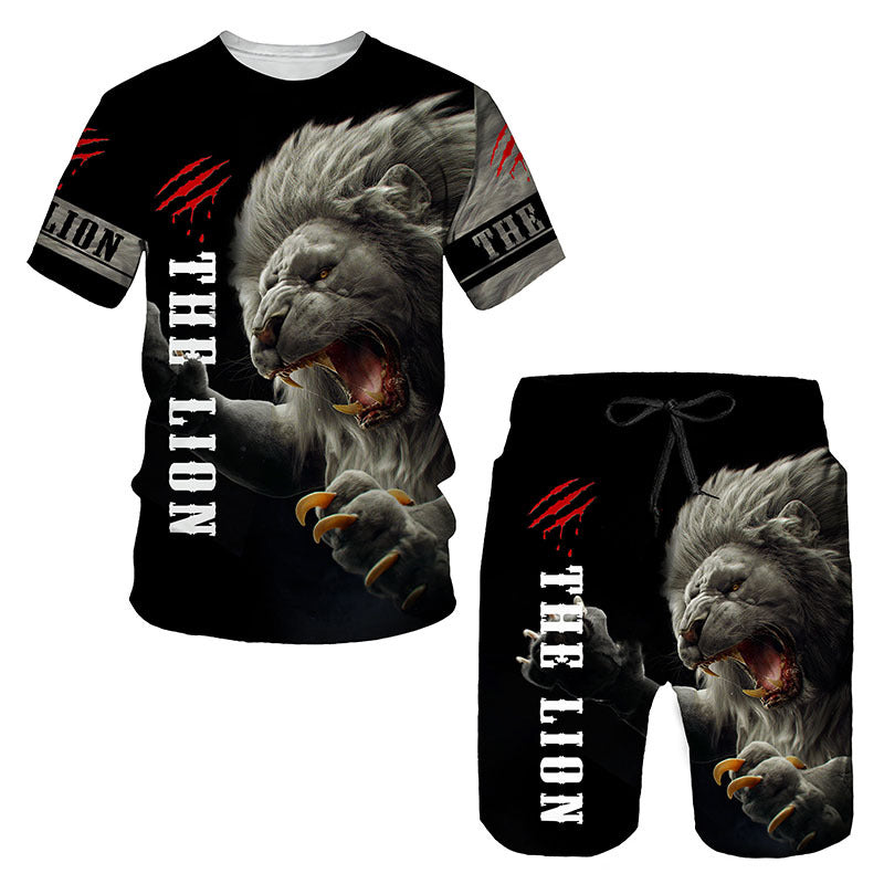 Men's 3D Lion Print Sportswear Set Colouronova