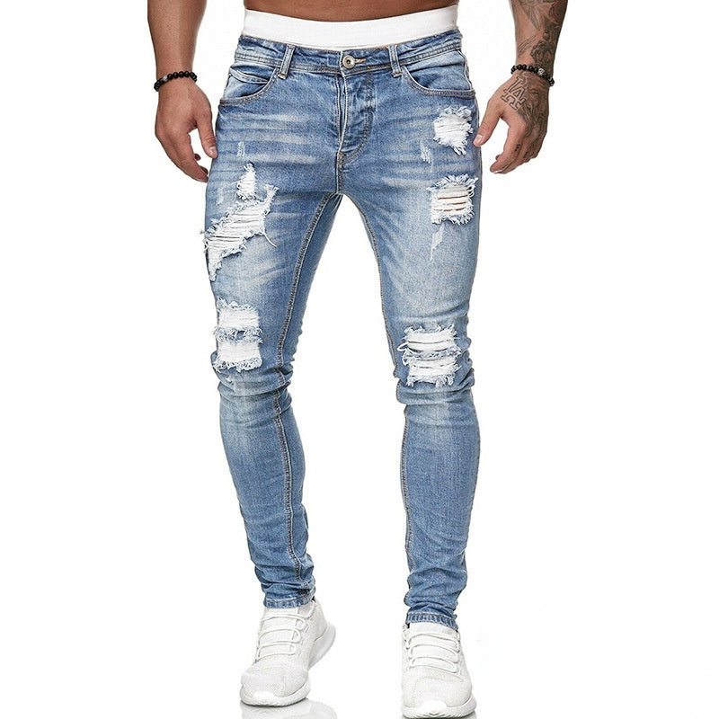 Hole-in-the-side denim ankle pants Colouronova