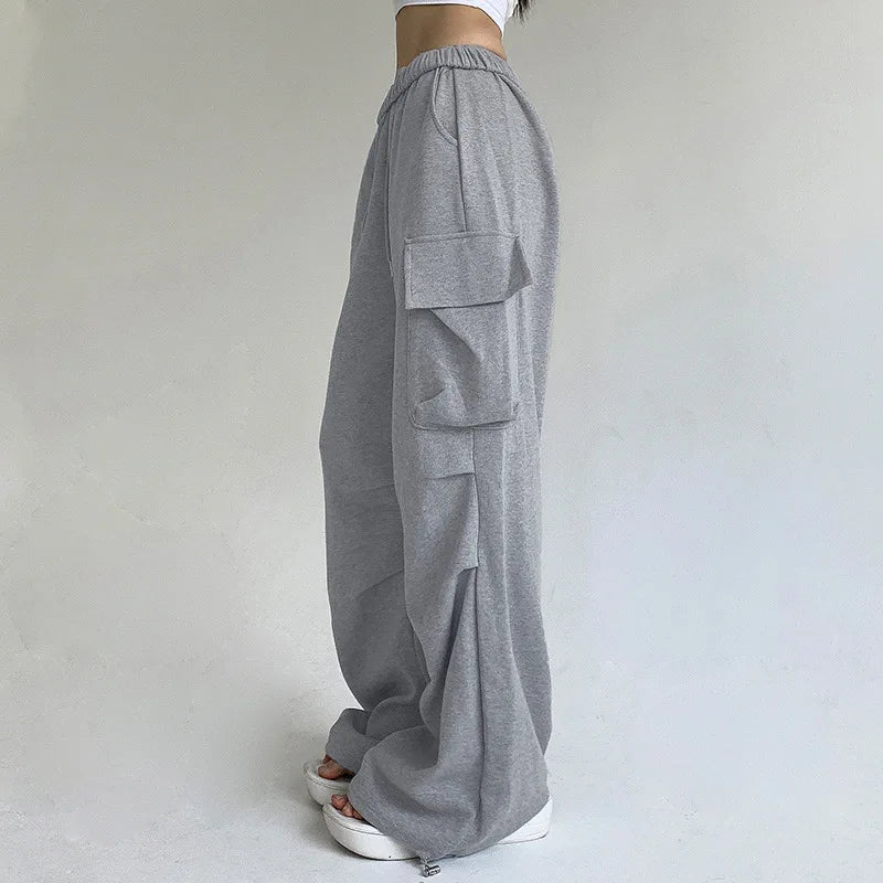 Women Sweatpants Baggy Sports Jogger Trousers Multi Pocket 2024 Autumn Casual Drawstring Cargo Pants High Waist Floor Length - Colouronova