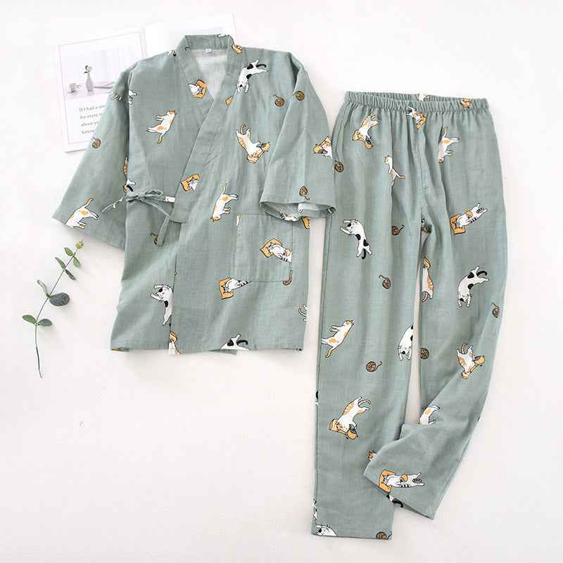 Japanese Style Cotton Gauze Kimono Pajamas