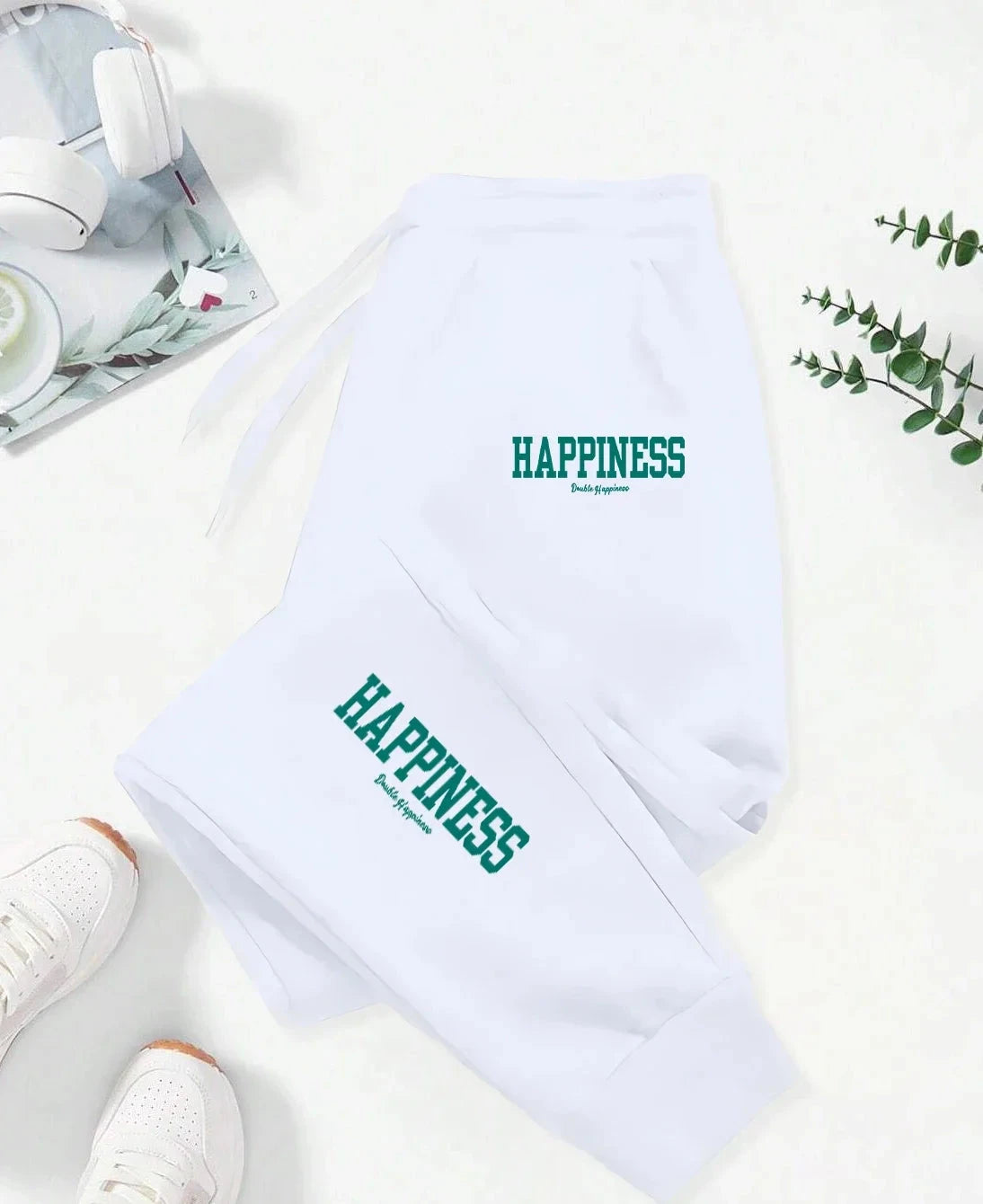Happiness Letter Graphic Print Pattern Pants Woman Autumn Fashion Joggers Comfortable Warm Pants Unisex Fashion Jogging Pant Colouronova