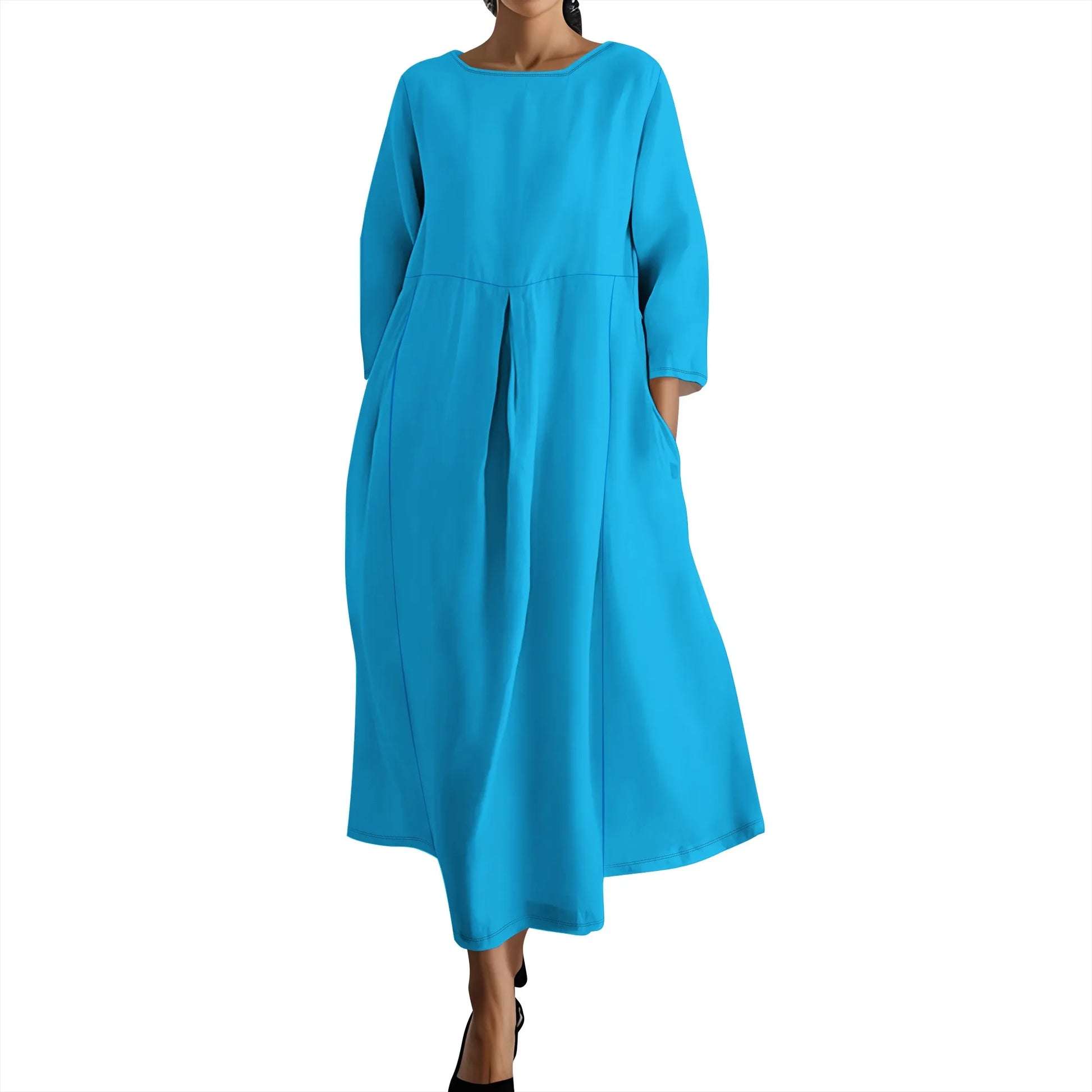 Women's Long Sleeve Elegant Solid Color Autumn Maxi Dresses Casual Loose Plus Size Beach Dress for Women with Pockets - Colouronova