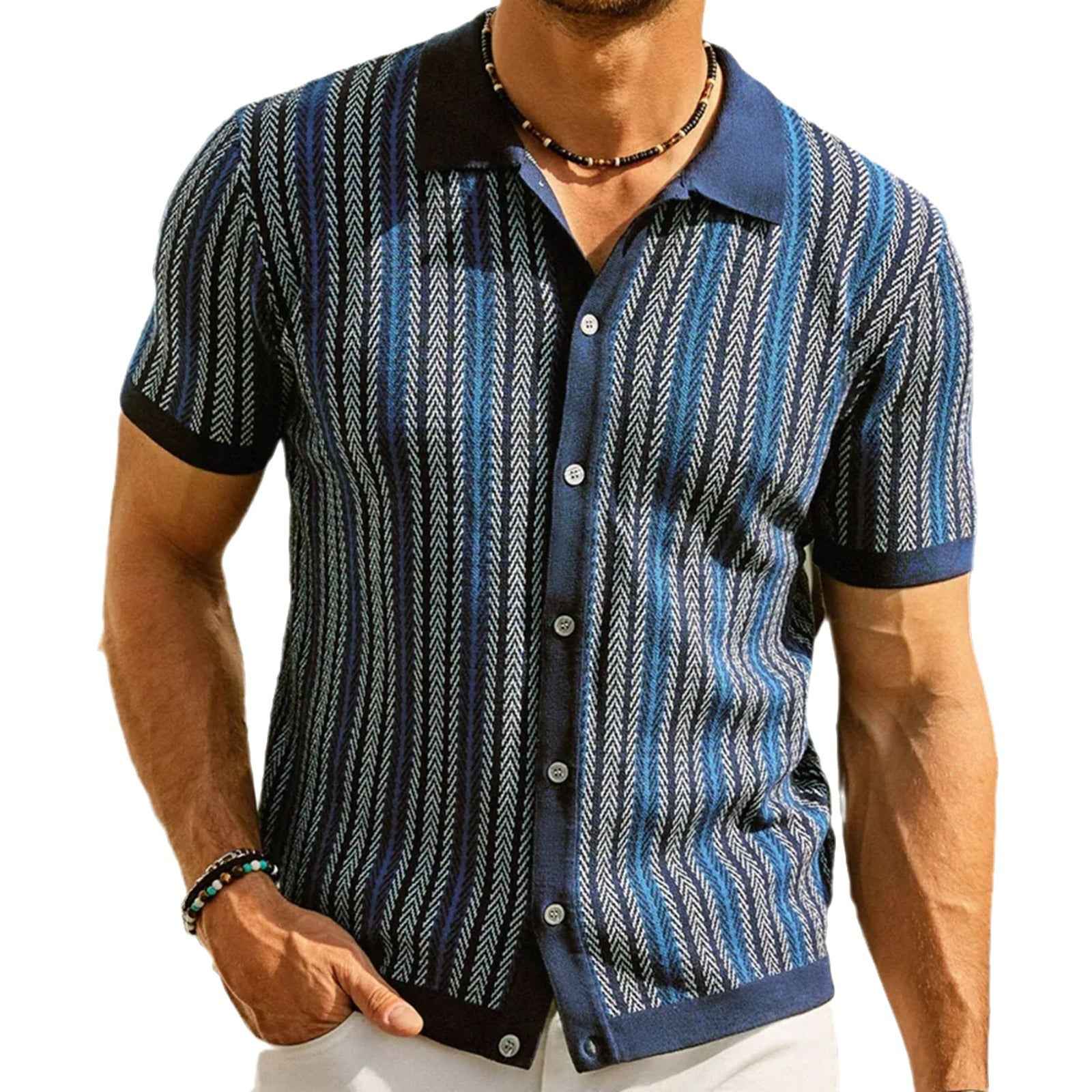 Mens Striped Jacquard Polo Shirt