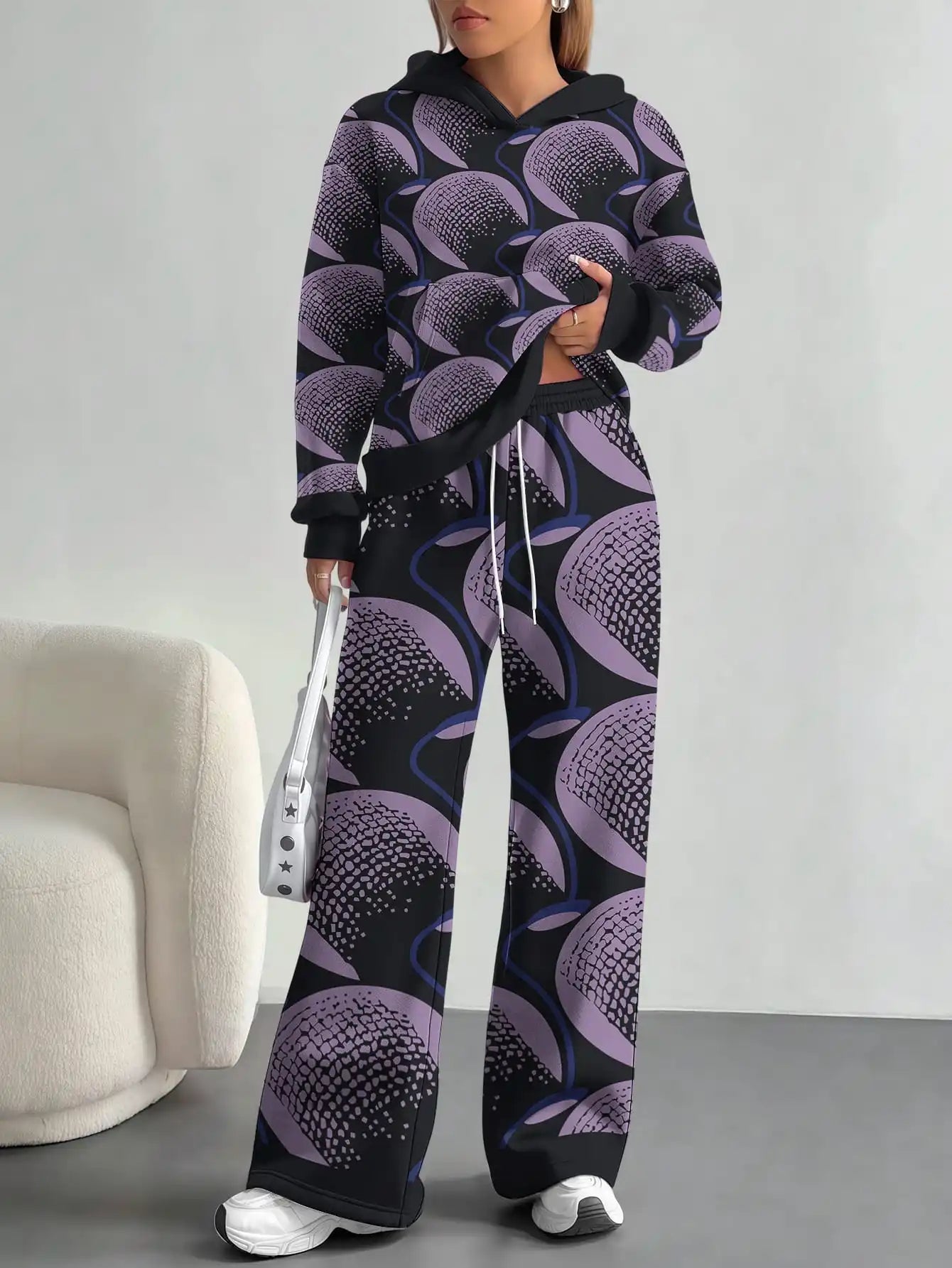 Foreign trade flame splicing printing new hot style 2025 new pink gradient fashion casual European and American women's suit - Colouronova