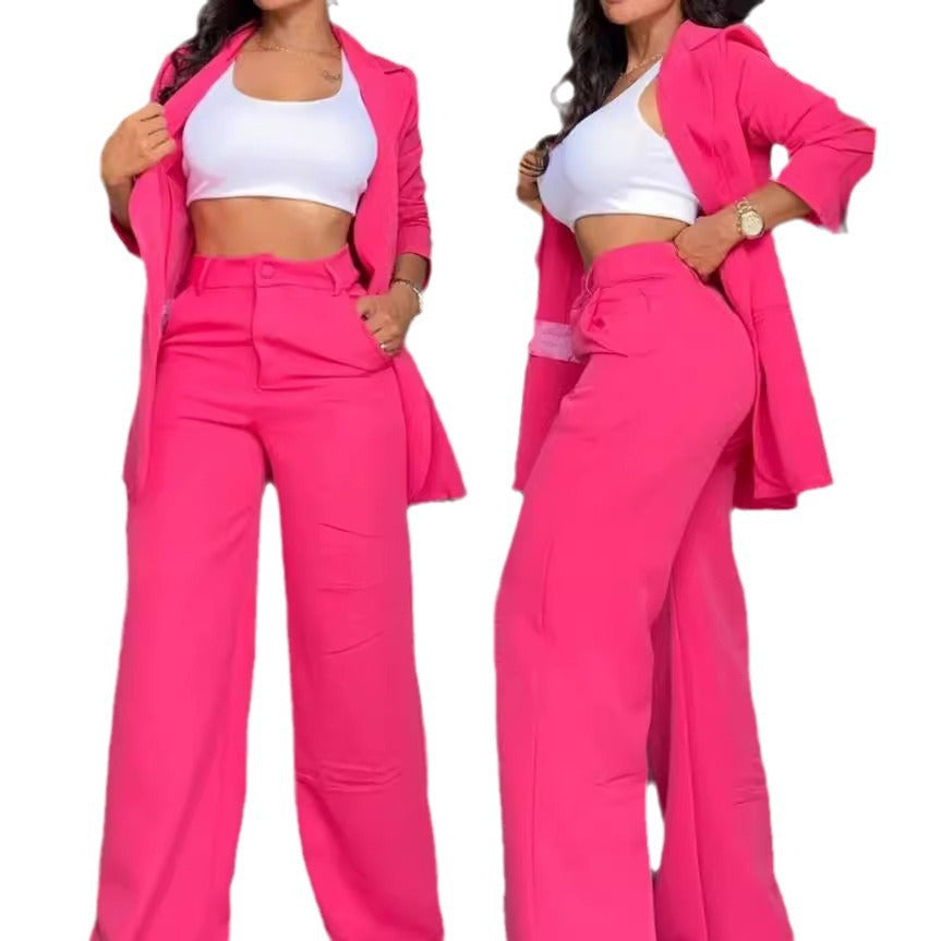 Elegant Solid Color Blazer and Pants Colouronova