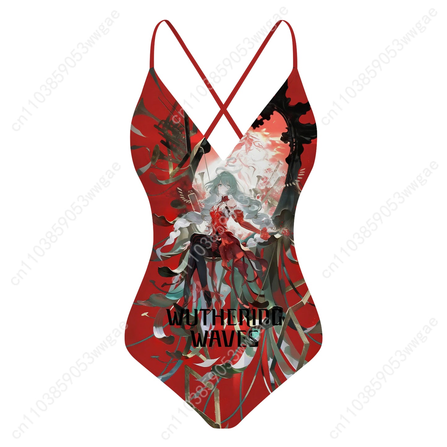 Wuthering Waves V-neck Halter Back Swimsuits Womens Bathing Suits Personalized Bikini Beach Sexy Swimwear Customized Beachwear - Colouronova