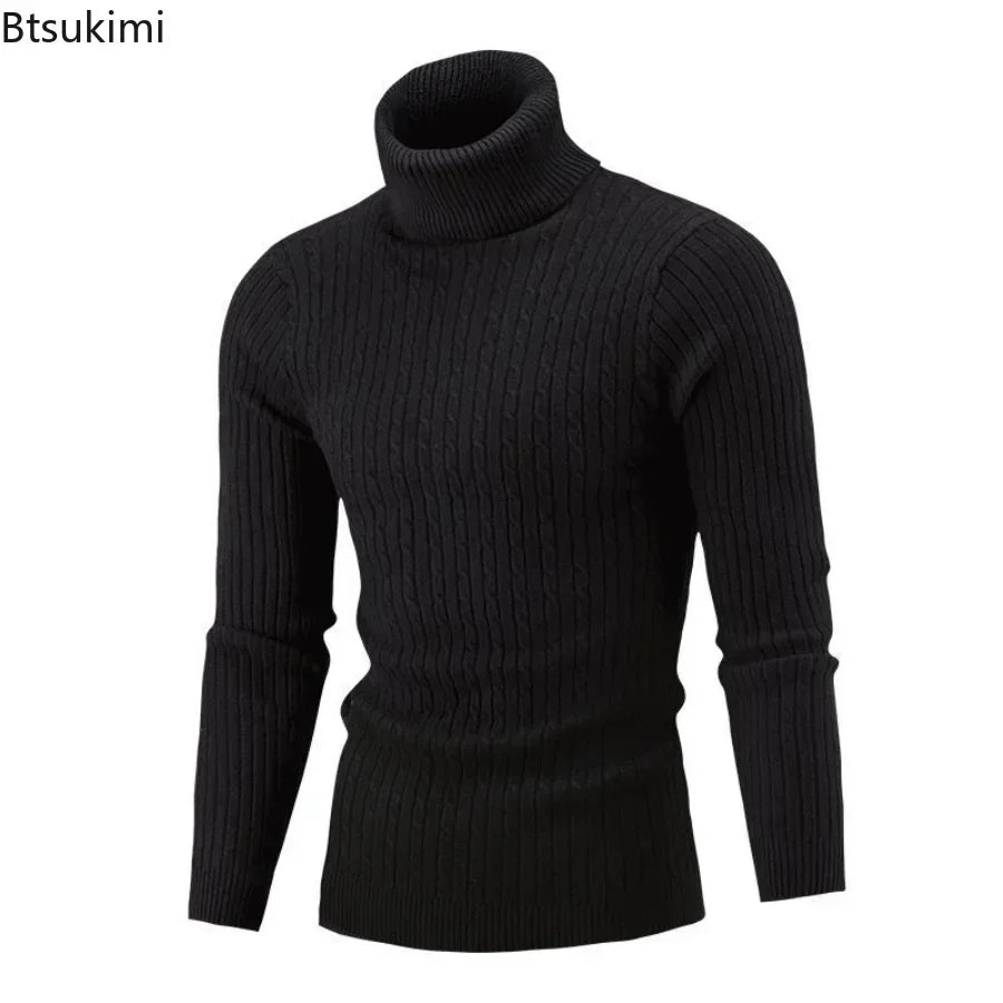 2025 Men's Warm Knitted Sweater Turtleneck Sold  Knitting Pullovers Tops Knitted Sweater Male Jumper All Match Casual Sweater - Colouronova