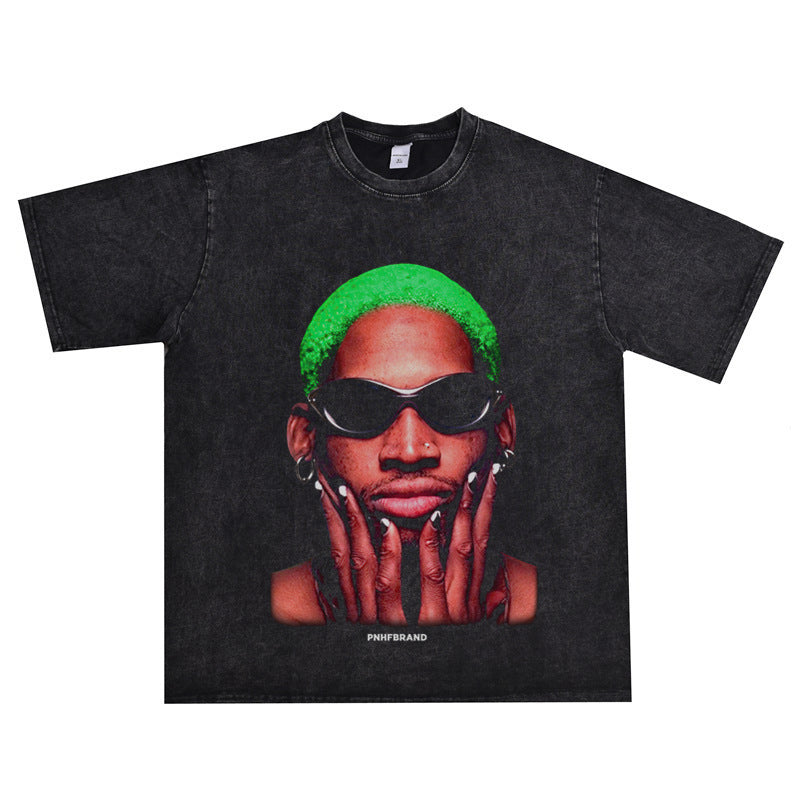 Vintage Basketball Player Print Cotton T-Shirt Colouronova