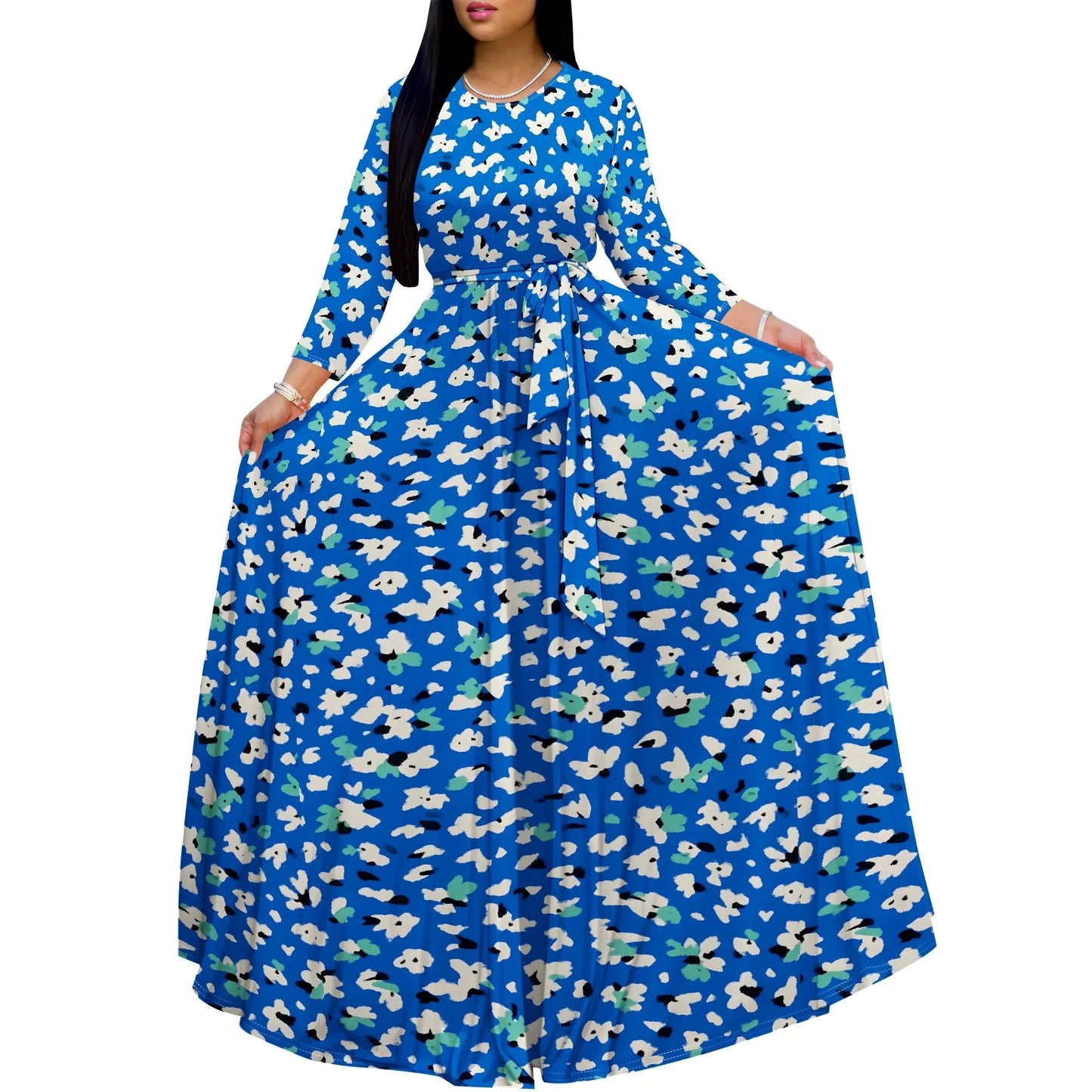 Long Sleeve Plus Size Maxi Fall Dress for Curvy Women Round Neck 3/4 Sleeve Long Dress Cocktail Party Dress Colouronova