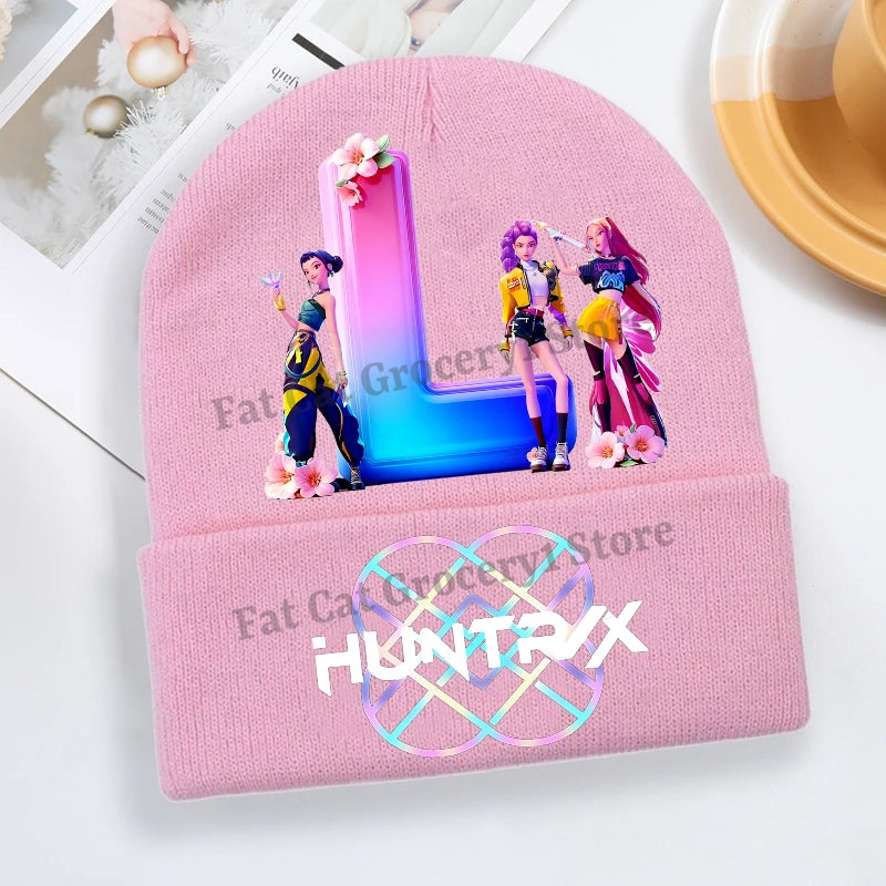 Kpop Demon Hunter Knitted Hat Girls Cute Letter A-Z Knit Cap Kids Winter Outdoors Warm Beanies Children Fashion Headgear Gift - Colouronova