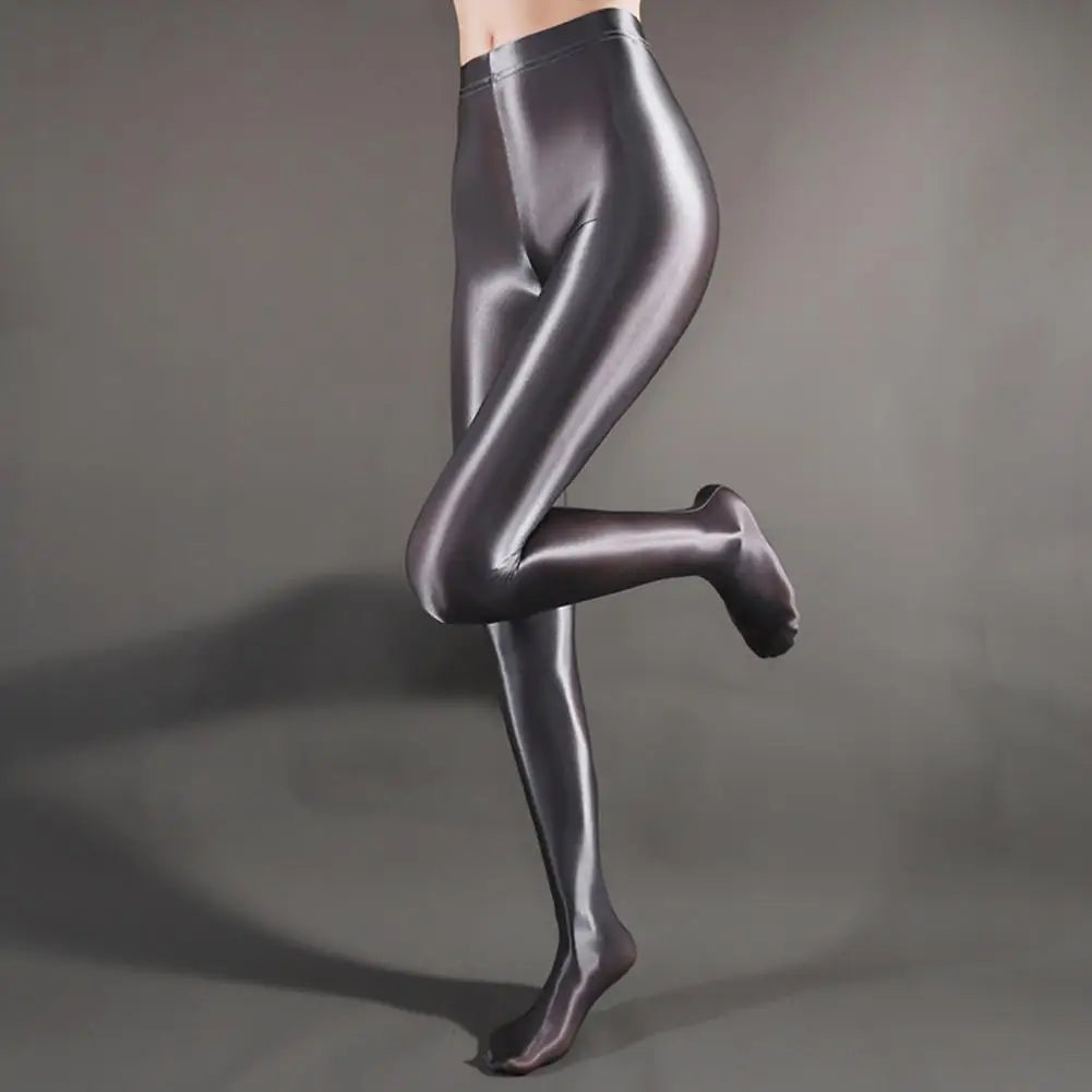 Stage Performance Leggings Glossy Shiny High Waist Fitness with Socks Stage Show Skinny Yoga Trousers Women Clothing - Colouronova