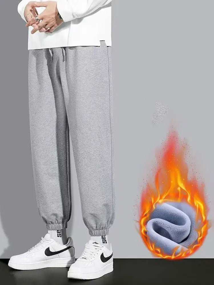 Fall Winter Fleece Thick Sweatpants Men Casual Gray Black Warm Jogger Pants Spring Baggy Wide leg Sport Thermal  Trousers - Colouronova