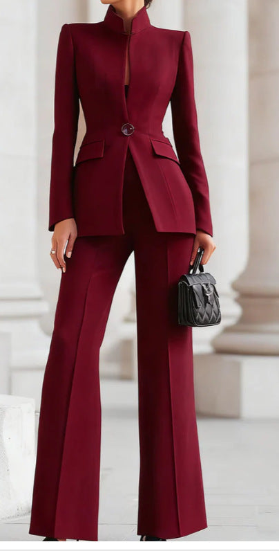 Women's Long Sleeve Blazer and Trousers Set Colouronova