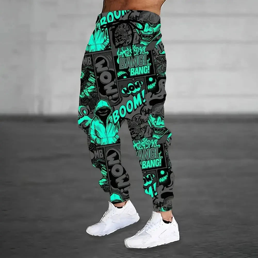 Winter New Thick Warm Pants Fashion Skull Printed Sweatpants Men's Sports Pants Men's Loose Casual Pocket Drawstring Sweatpants Colouronova