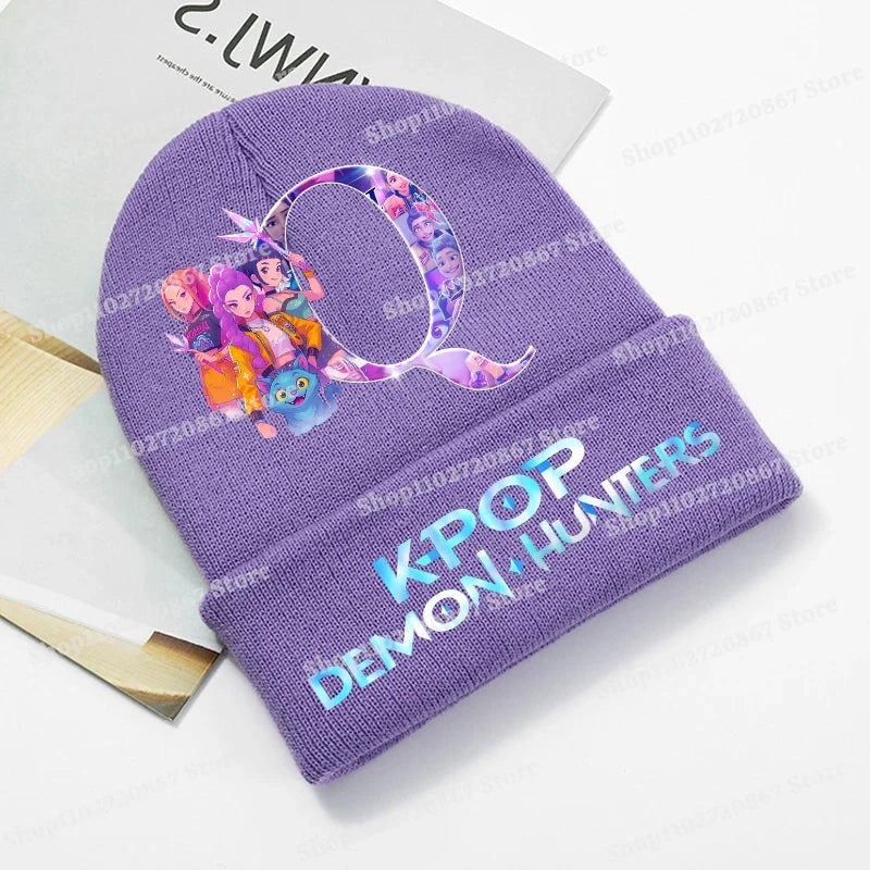 KPop Demon Hunters Purple Knitted Hat Boys Girls Cartoon Anime Woolen Hats Autumn Winter Kid Outdoor Warmth Beanies Caps Beanie Colouronova