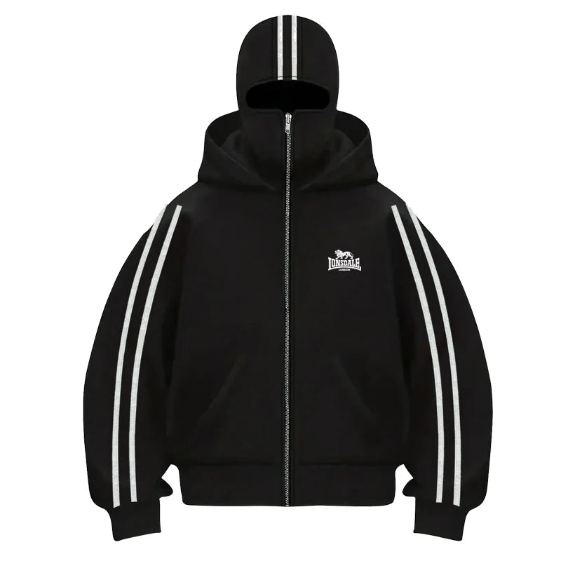 2025 Men's Autumn and Winter Outdoor fitness long-sleeved double-hat hoodie Loose, fashionable and casual zipper cardigan jacket - Colouronova