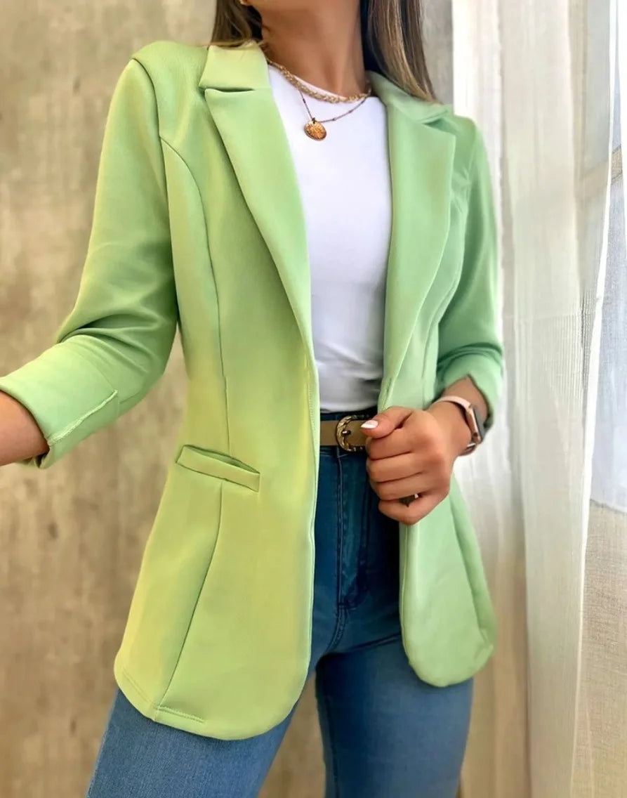 Women Simple Blazer Coat Casual Turn Down Collar Coats Long Sleeve Slim Fit Tailored Jackets Solid Elegant Autumn Open Stitch - Colouronova