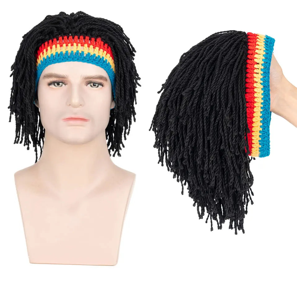 BENEHAIR Funny Rasta Wig Beard Hats Knitted Jamaican Rasta Beanie Hat with Dreadlocks Christmas Halloween for Men Women - Colouronova