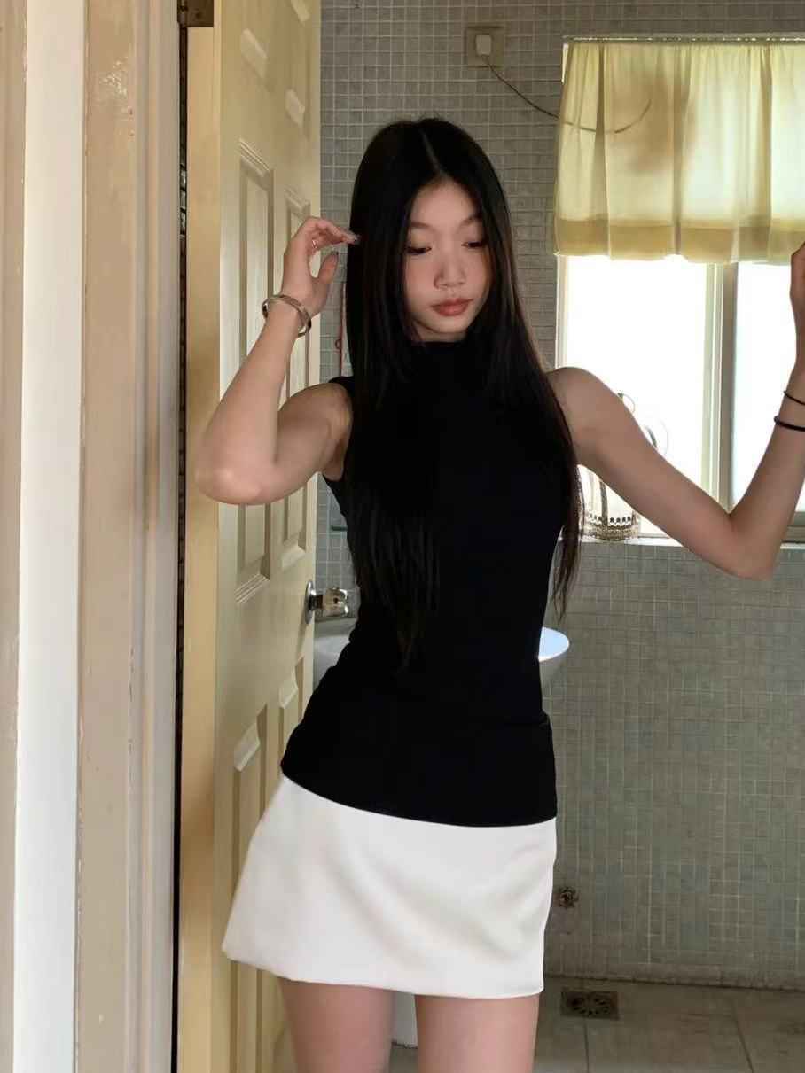 Womens Retro Half Turtleneck Sleeveless Top