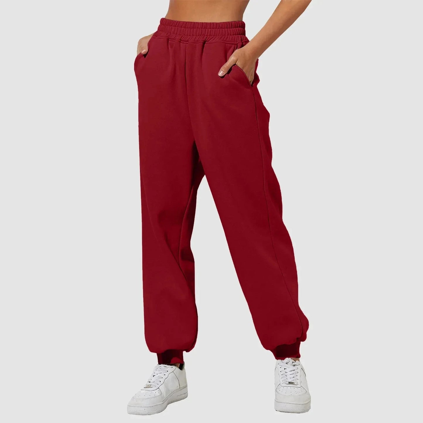 Joggers Sweat Pant For Women Fleece Lined Sweatpants Wide Straight Leg Pants Elastic Slim Bottom Trousers Female Clothing Colouronova