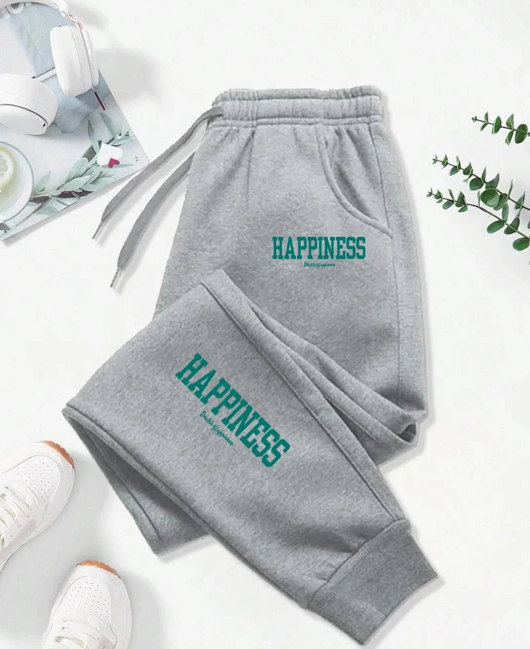 Happiness Letter Graphic Print Pattern Pants Woman Autumn Fashion Joggers Comfortable Warm Pants Unisex Fashion Jogging Pant Colouronova