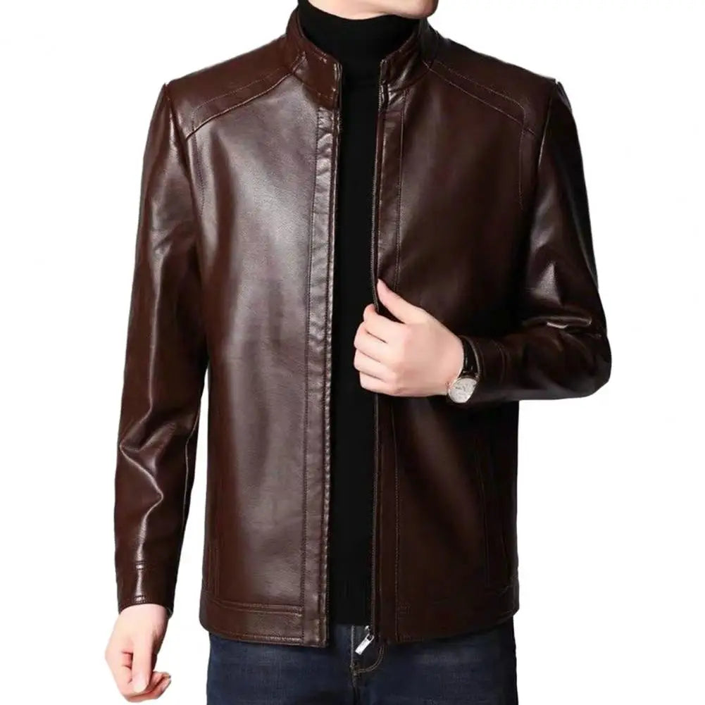 Men Leather Suit Jacket Slim Blazer Pu Coat Fashion Leather Jacket Streetwear Casual Blazer Jackets Male Outerwear Zipper Coat - Colouronova
