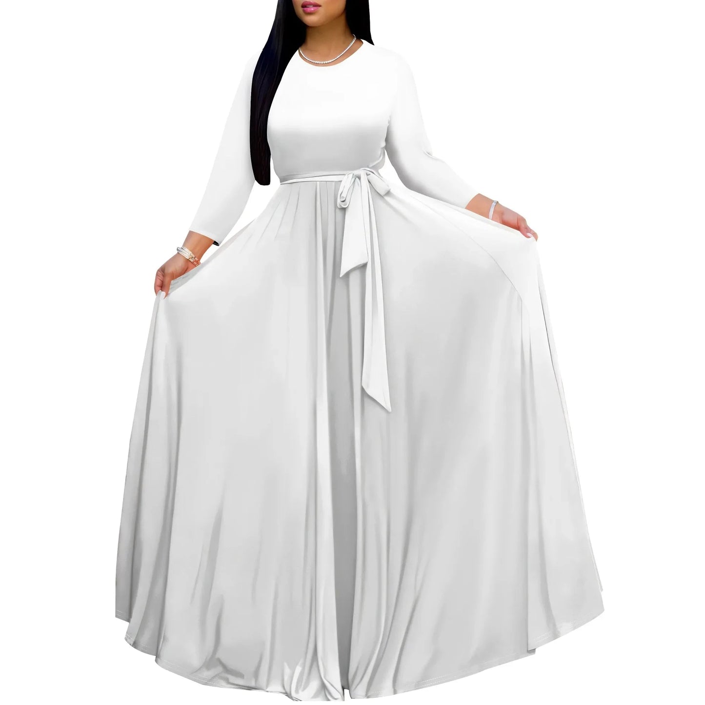 Long Sleeve Plus Size Maxi Fall Dress for Curvy Women Round Neck 3/4 Sleeve Long Dress Cocktail Party Dress Colouronova