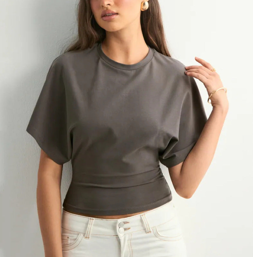 Korean Style Round Neck Bat Sleeve T-Shirt for Women Colouronova