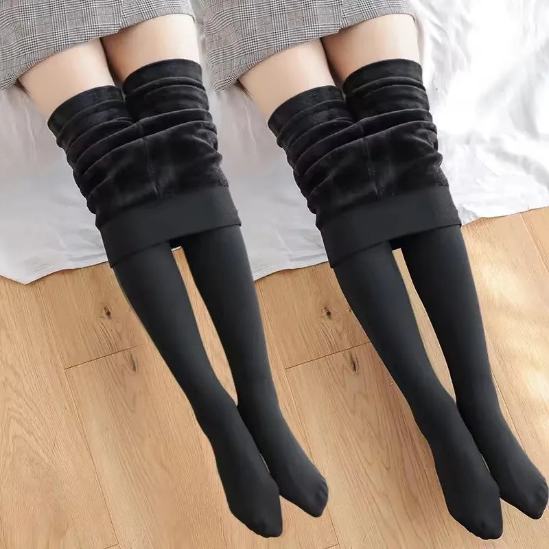1/2pairs Fleece Lined Tights Women Thermal Pantyhose Female Winter Panty Polar Skin Black Effect Stockings Women's Thermal Sock - Colouronova