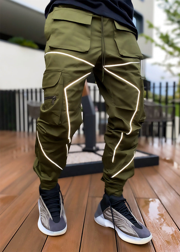 Reflective strip straight-leg casual pants Colouronova