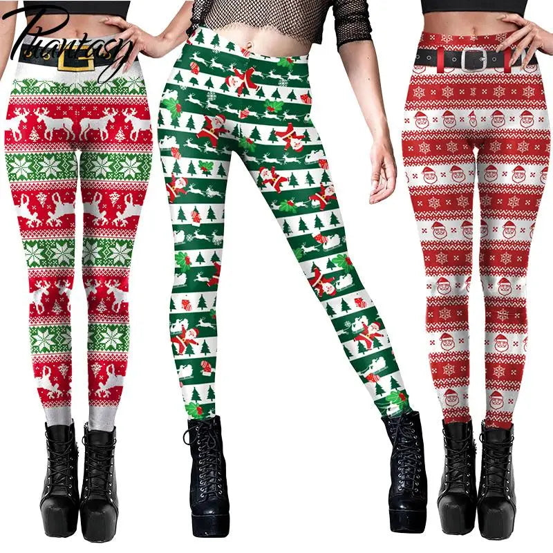 Phantasy Vintage Women Christmas Leggings Autumn Winter Women Xmas Pants Sexy Tights Trousers Festival Party Carnival Leggings - Colouronova