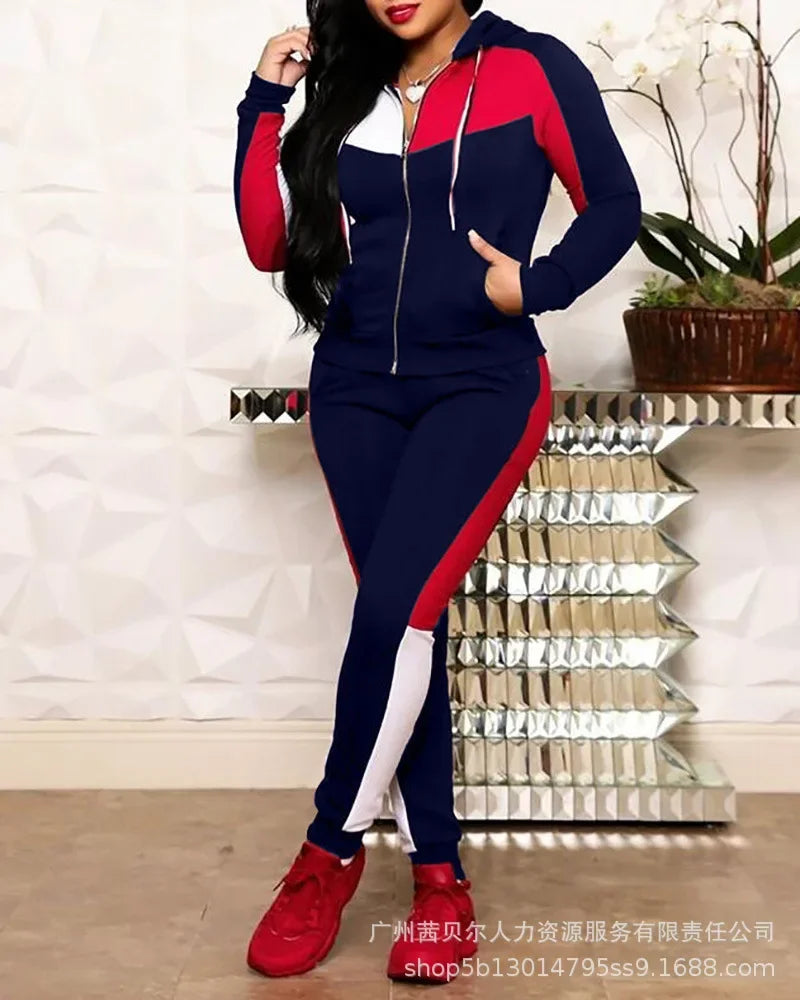 Women Two Piece Set Tracksuit Pant Sets Hooded Zipper Sport Sweatshirts Y2k Pencil Pants Jogger Suits Autumn Spring Streetwear - Colouronova