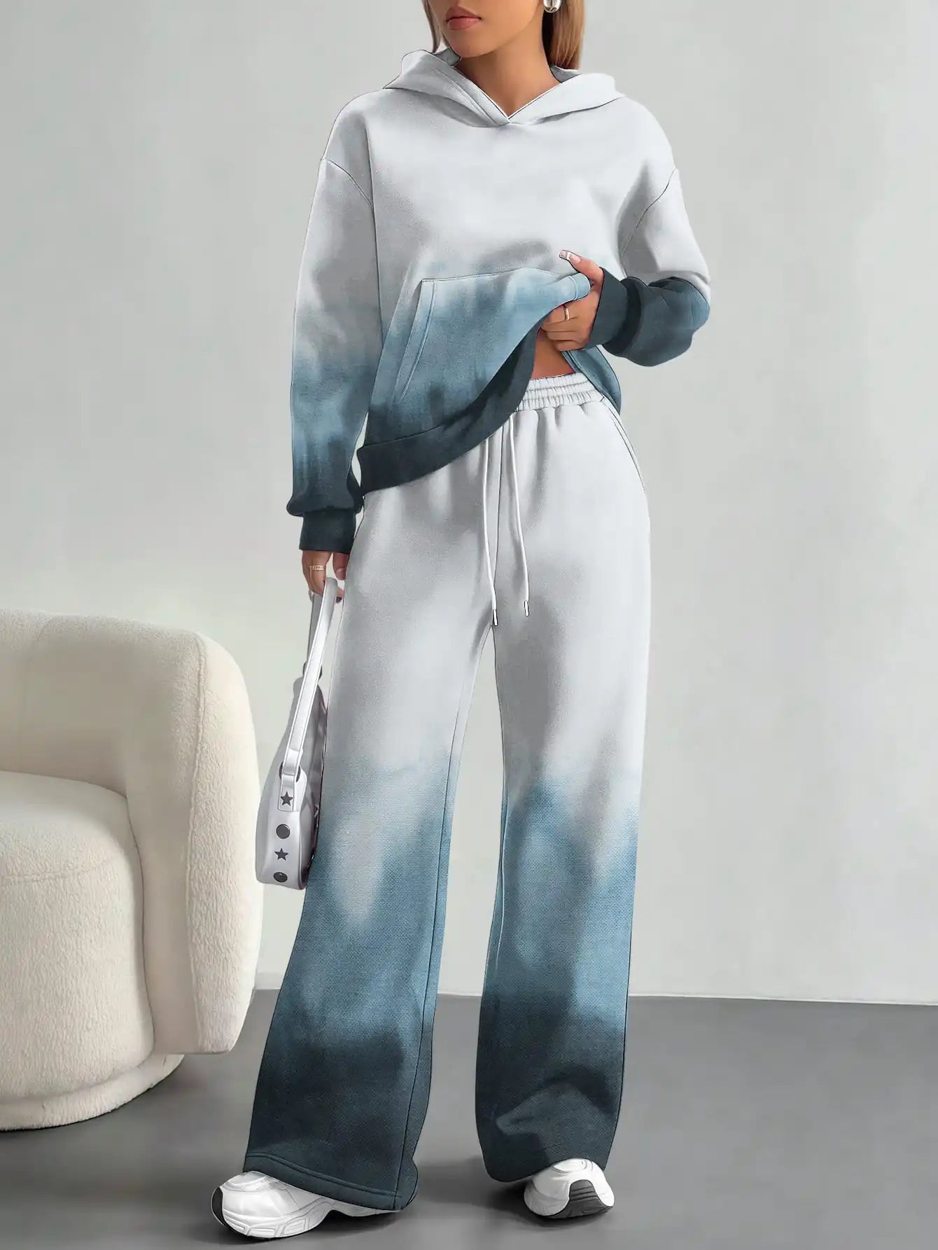 Foreign trade flame splicing printing new hot style 2025 new pink gradient fashion casual European and American women's suit - Colouronova