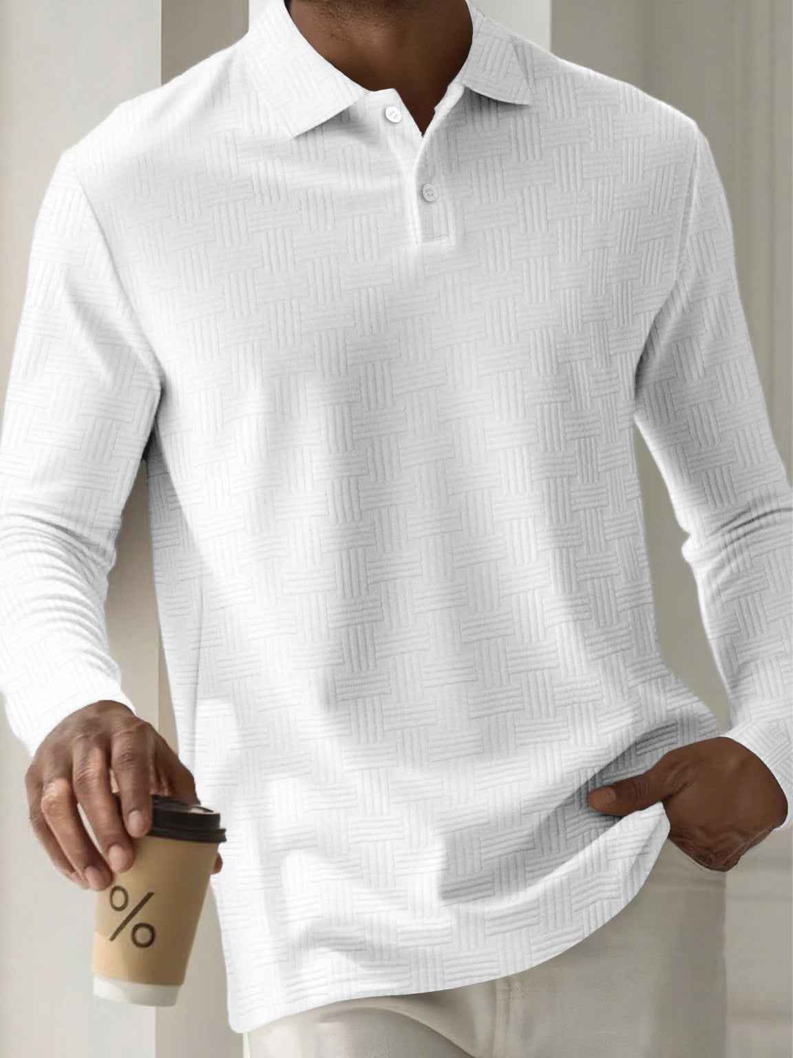 Mens Textured Long Sleeve Polo Shirts Colouronova